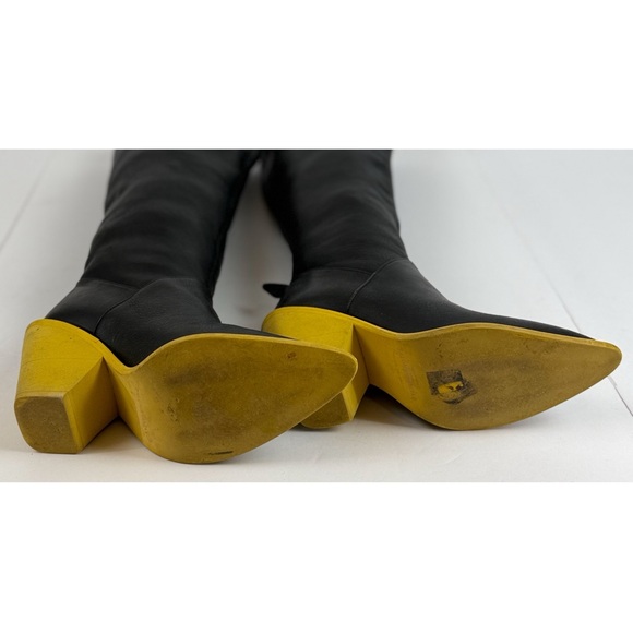 Paloma Barcelo Black Knee High Pointed Toe Block Heel Boots, size 6 US/ 36 EU - Picture 11 of 15